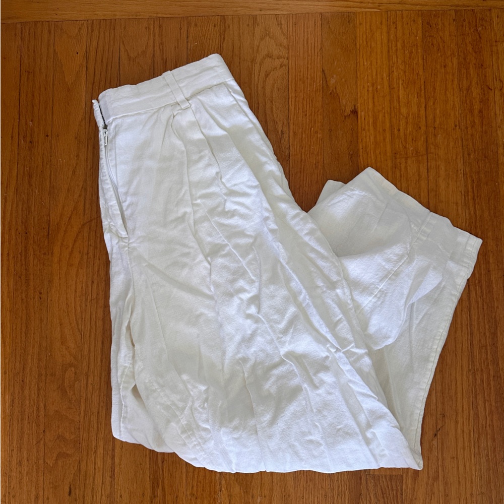 Abercrombie & Fitch Curve Love Tailored Linen-Blend Wide Leg Pant
